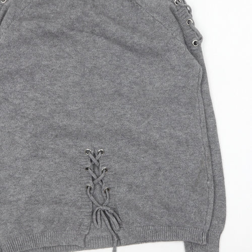 Love other things Womens Grey Round Neck Acrylic Pullover Jumper Size 8 - `