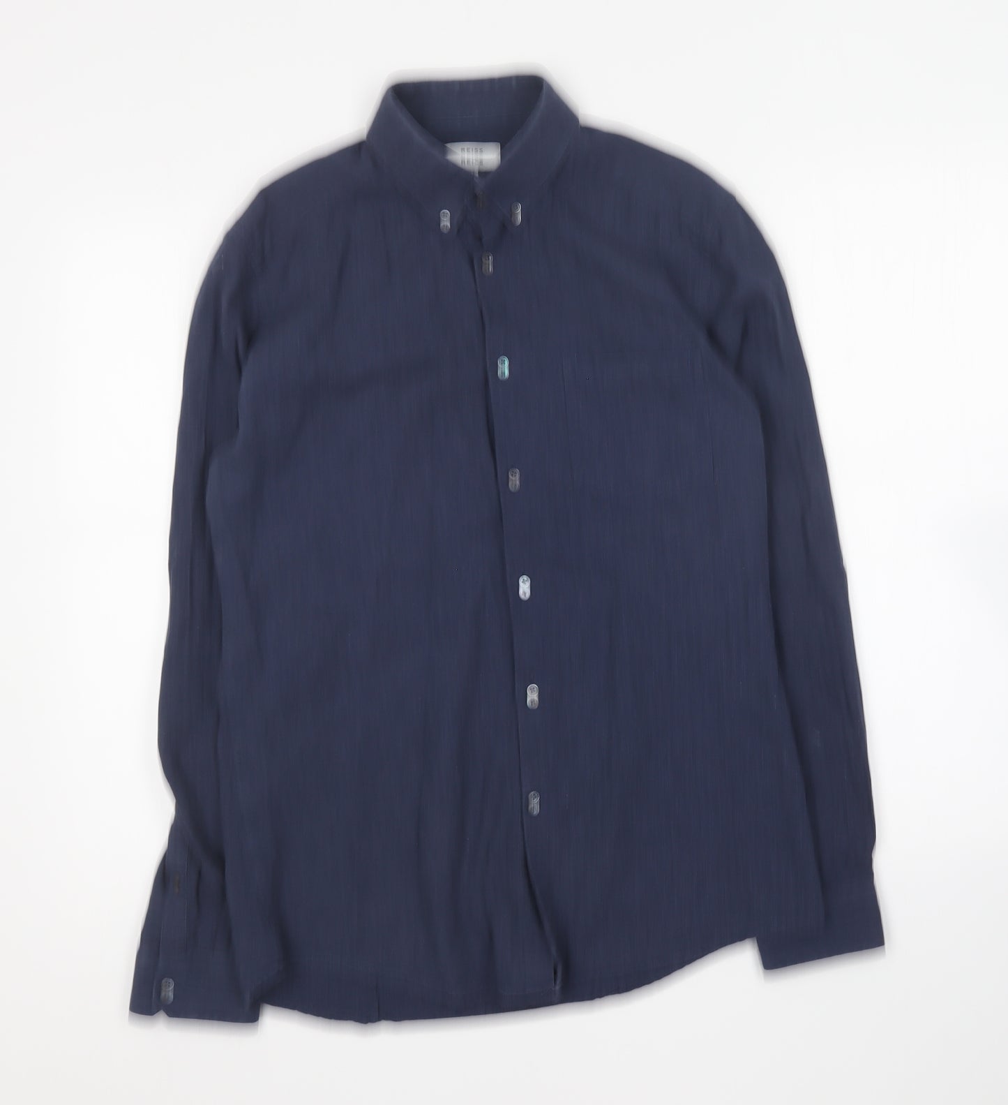 Reiss Mens Blue Cotton Button-Up Size M Collared