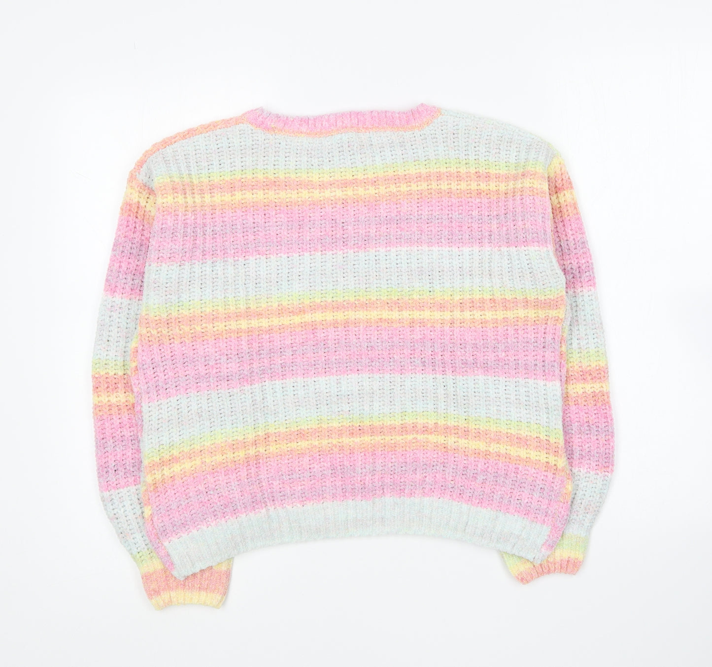 Marks and Spencer Girls Multicoloured Round Neck Striped Polyester Pullover Jumper Size 13-14 Years