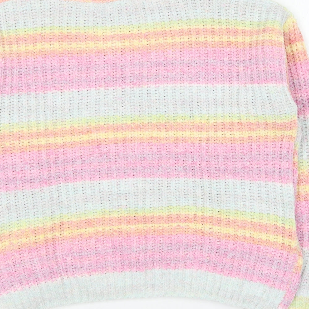 Marks and Spencer Girls Multicoloured Round Neck Striped Polyester Pullover Jumper Size 13-14 Years