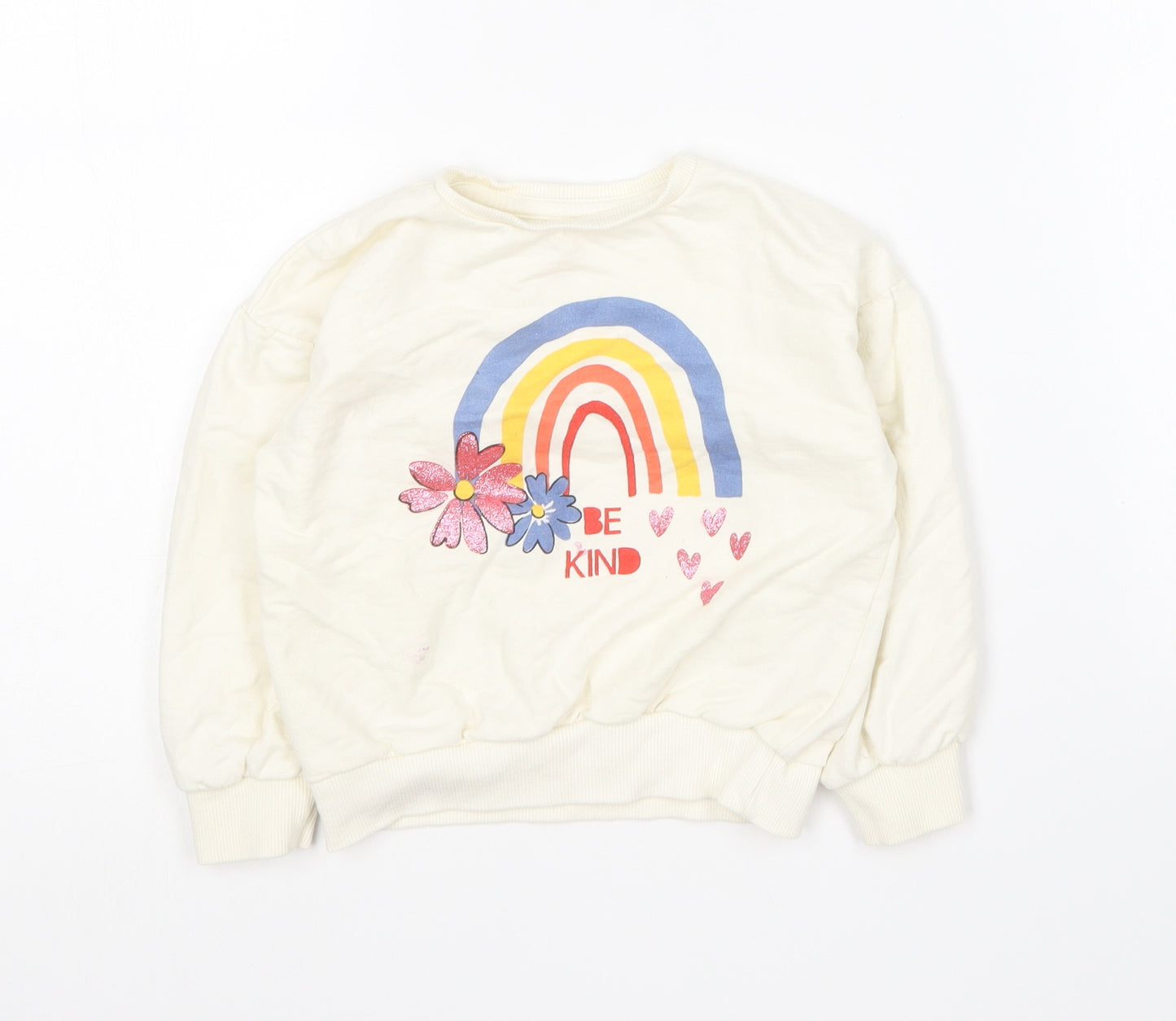 Studio Girls Ivory Round Neck Cotton Pullover Jumper Size 3-4 Years - Be Kind