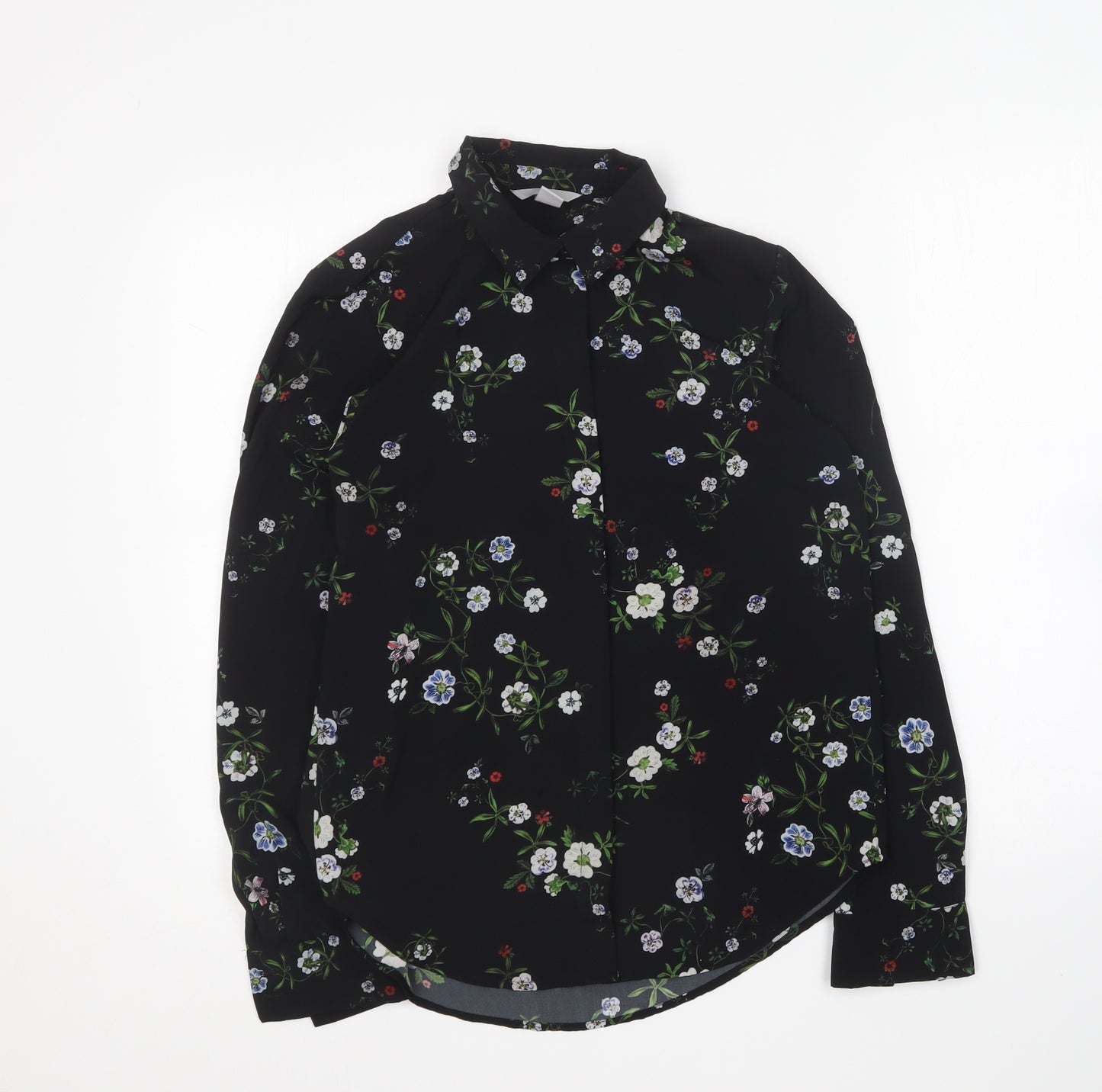 H&M Womens Multicoloured Floral Polyester Basic Button-Up Size 12 Collared