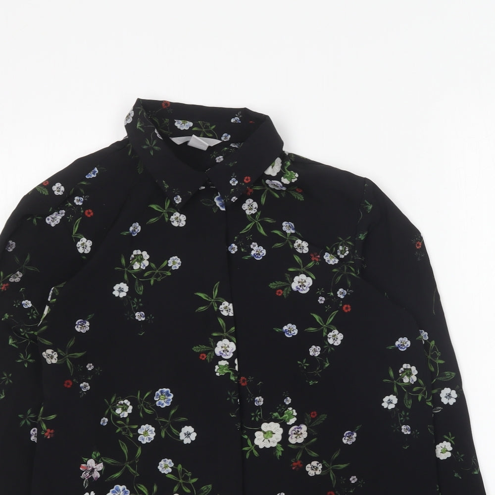 H&M Womens Multicoloured Floral Polyester Basic Button-Up Size 12 Collared
