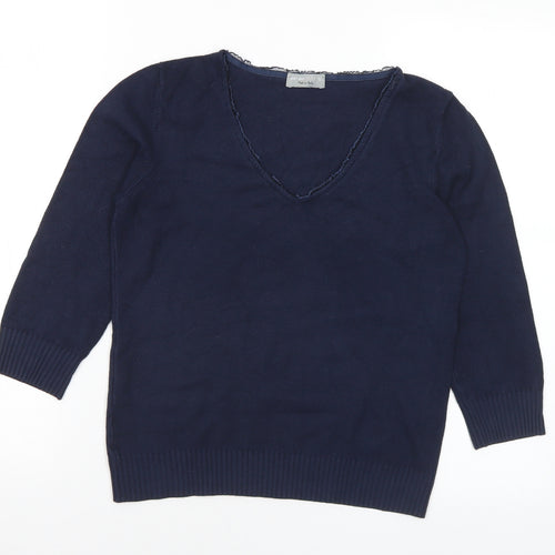 Marks and Spencer Womens Blue V-Neck Acrylic Pullover Jumper Size 12