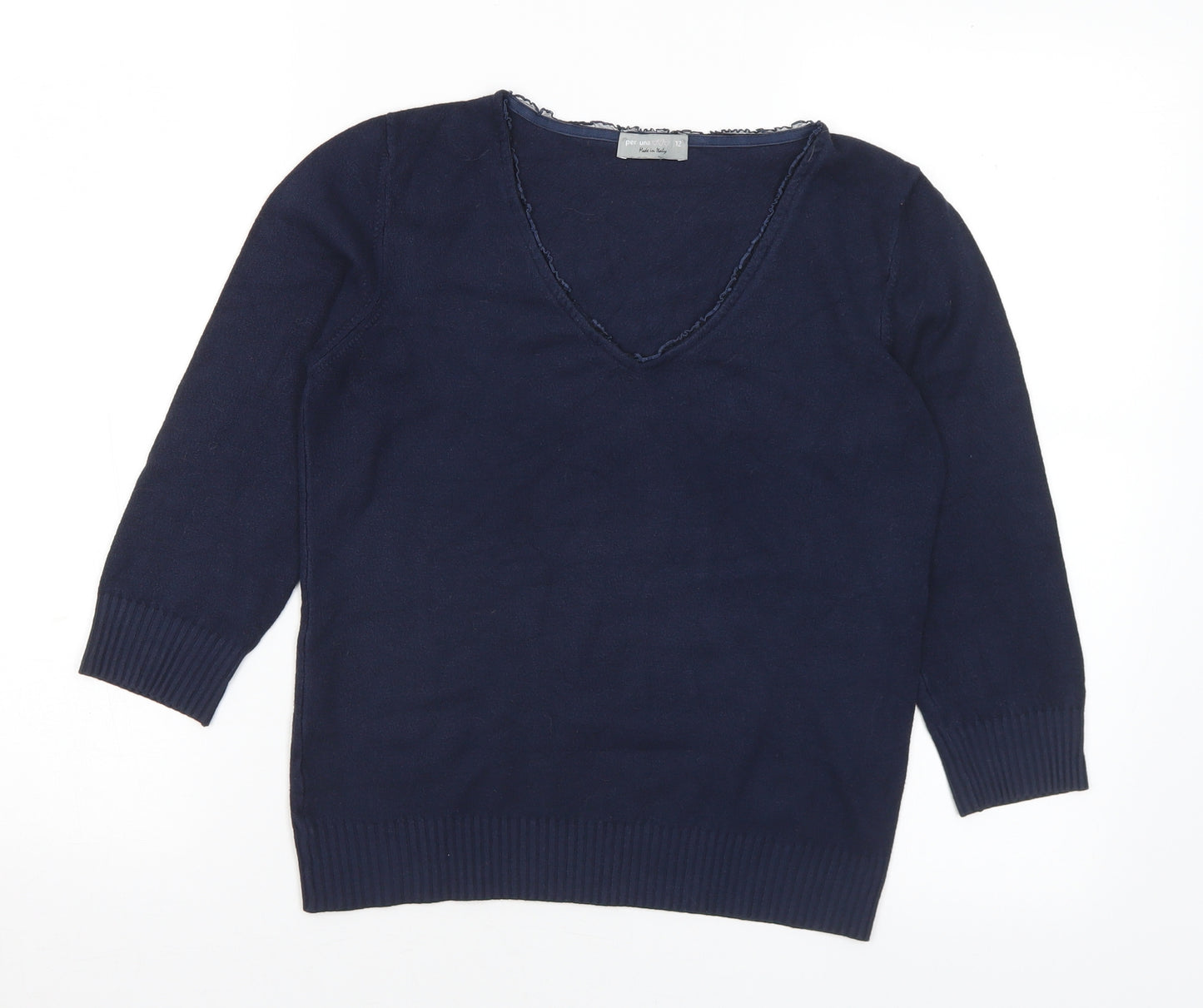 Marks and Spencer Womens Blue V-Neck Acrylic Pullover Jumper Size 12