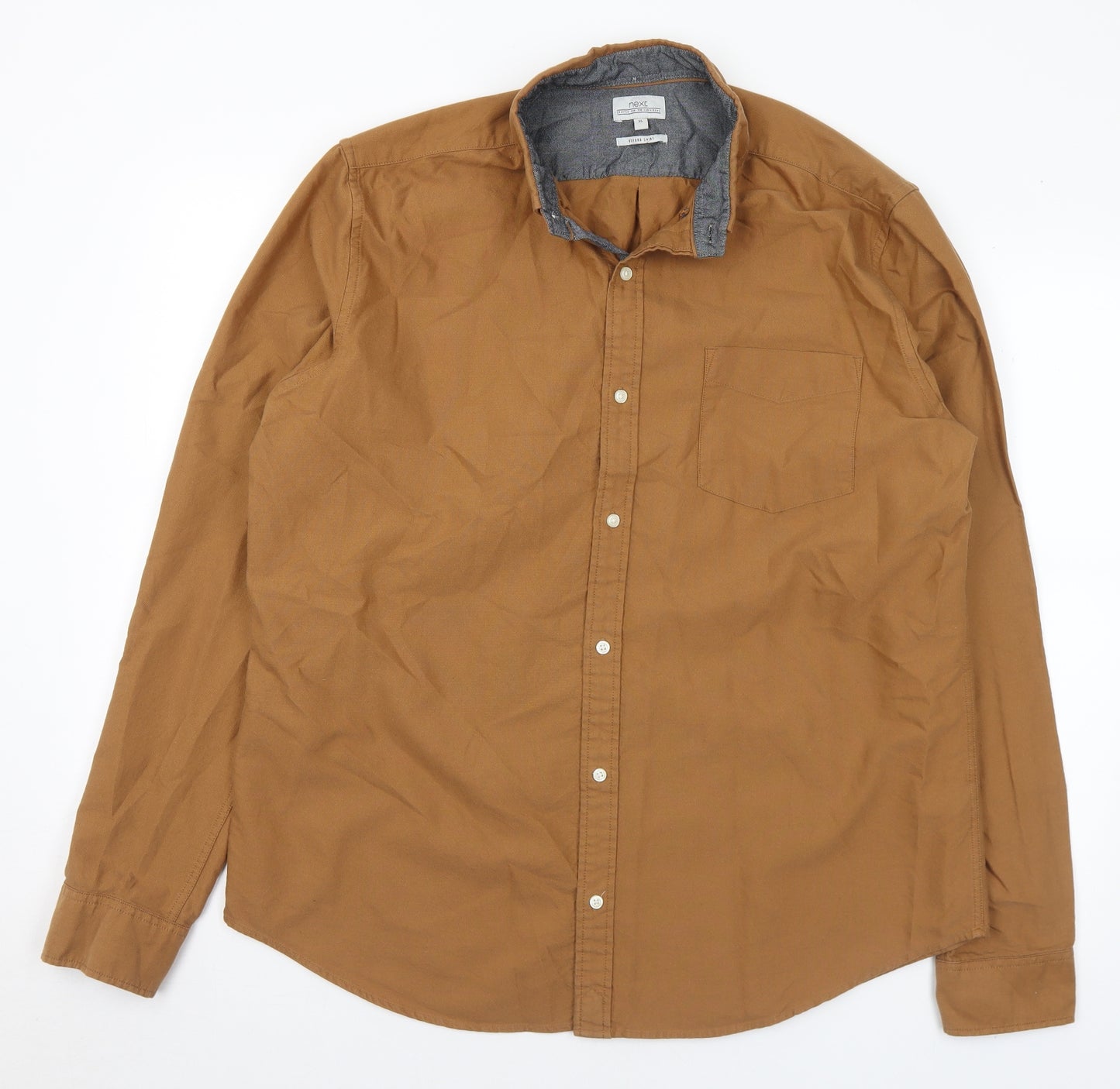 NEXT Mens Brown Cotton Button-Up Size XL Collared