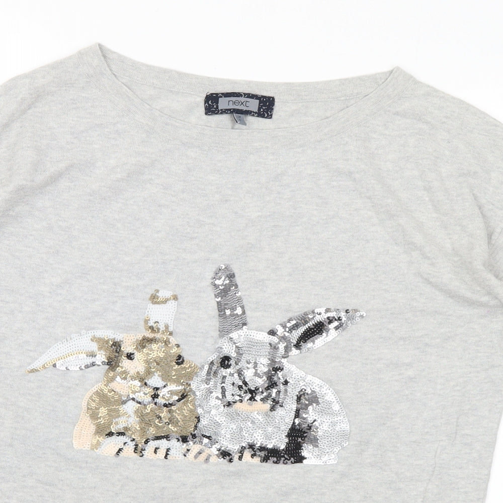 NEXT Womens Grey Round Neck Cotton Pullover Jumper Size 8 - Sequins