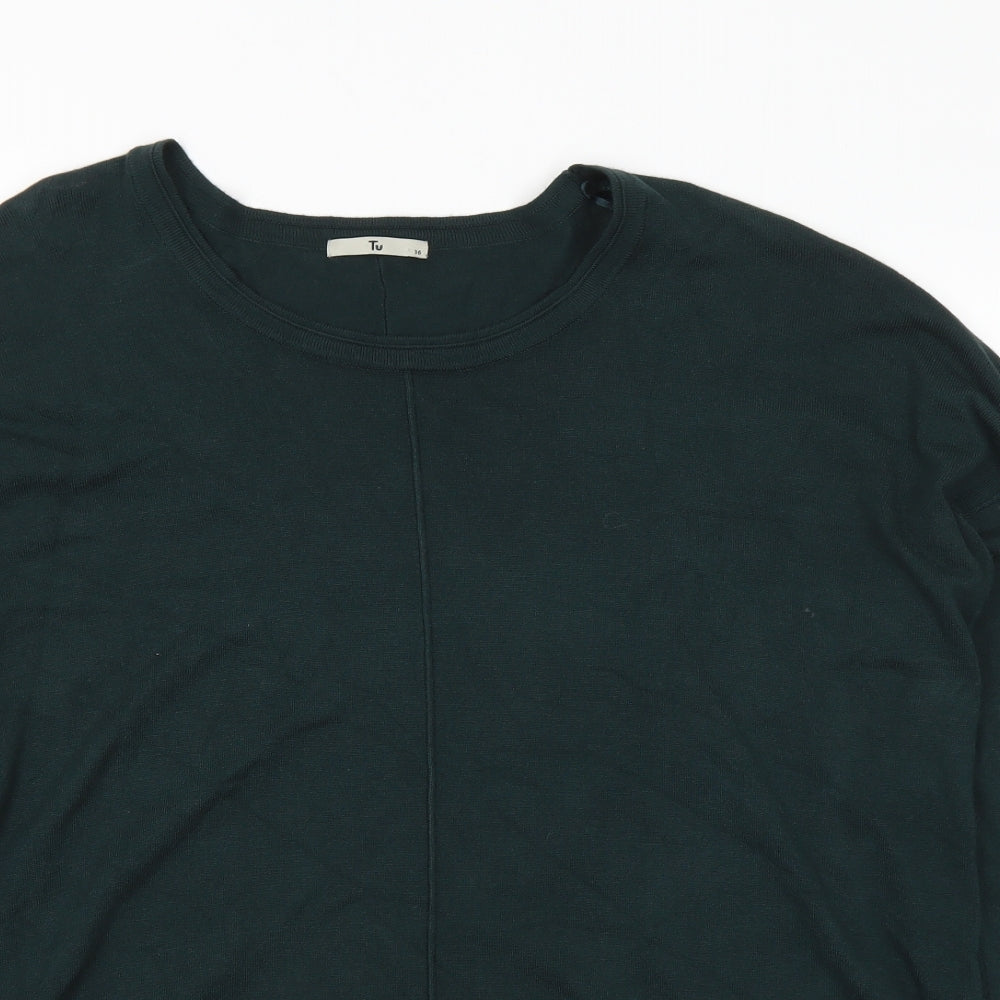 TU Womens Green Round Neck Viscose Pullover Jumper Size 16
