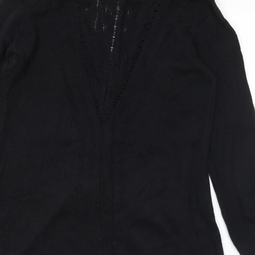 Belldiri Womens Black V-Neck Cotton Cardigan Jumper Size M