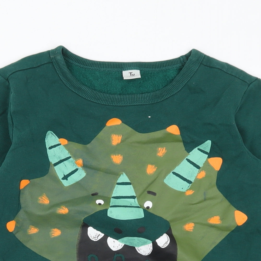 TU Boys Green Cotton Pullover Sweatshirt Size 4-5 Years - Dinosaur
