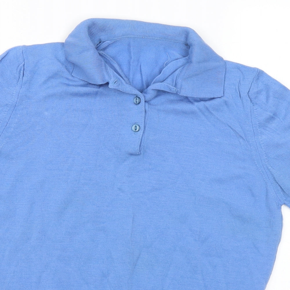 Preworn Womens Blue Collared Acrylic Pullover Jumper Size S - S/M