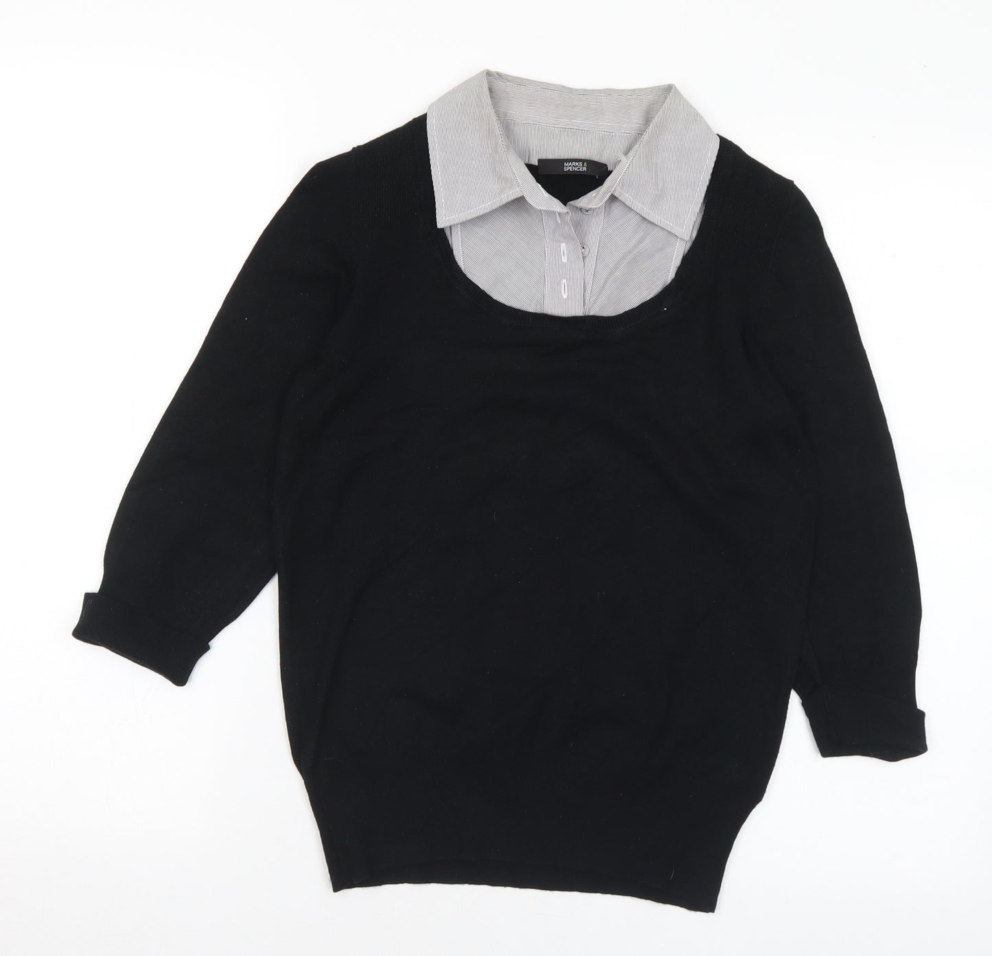 Marks and Spencer Womens Black Collared Polyester Pullover Jumper Size 10