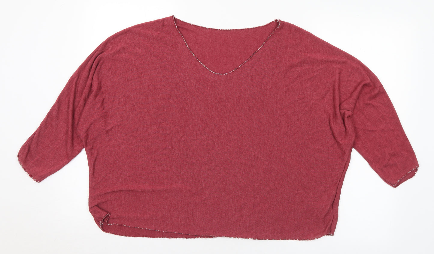 Preworn Womens Red Viscose Basic T-Shirt Size S V-Neck