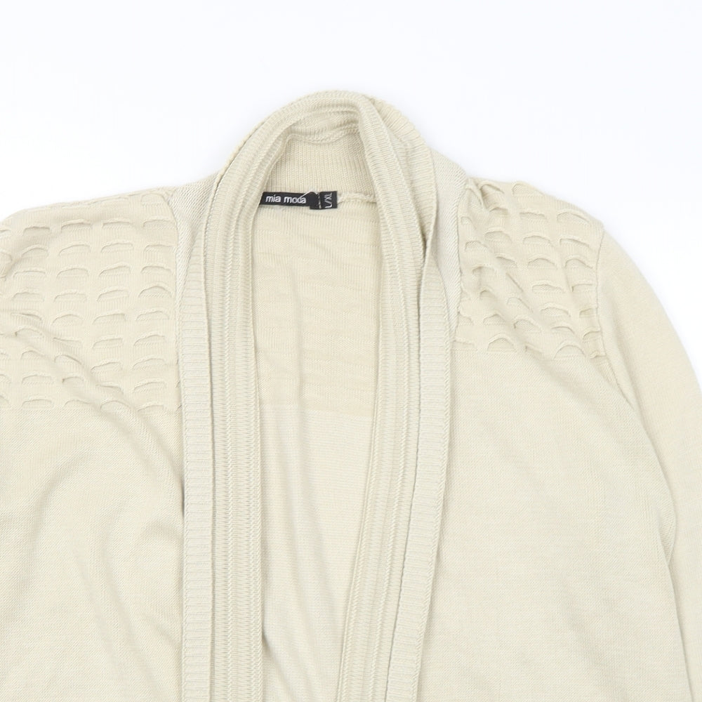 Mia Moda Womens Beige V-Neck Acrylic Cardigan Jumper Size L - L/XL