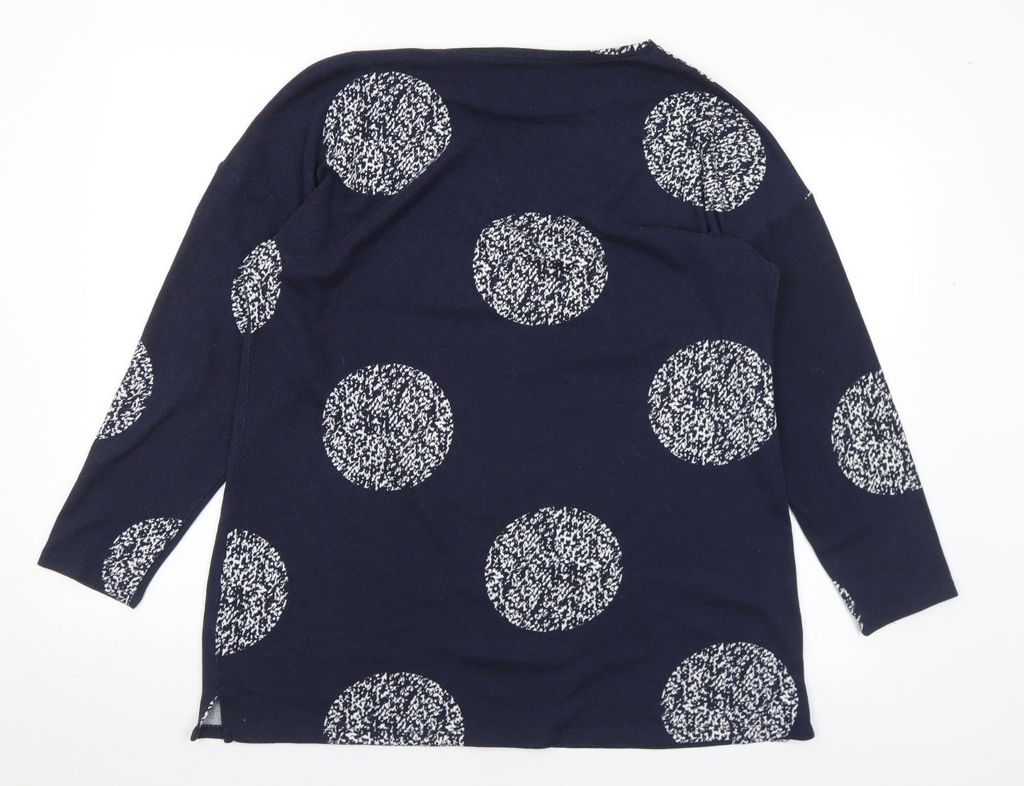 Nutmeg Womens Blue Round Neck Geometric Polyester Pullover Jumper Size 16