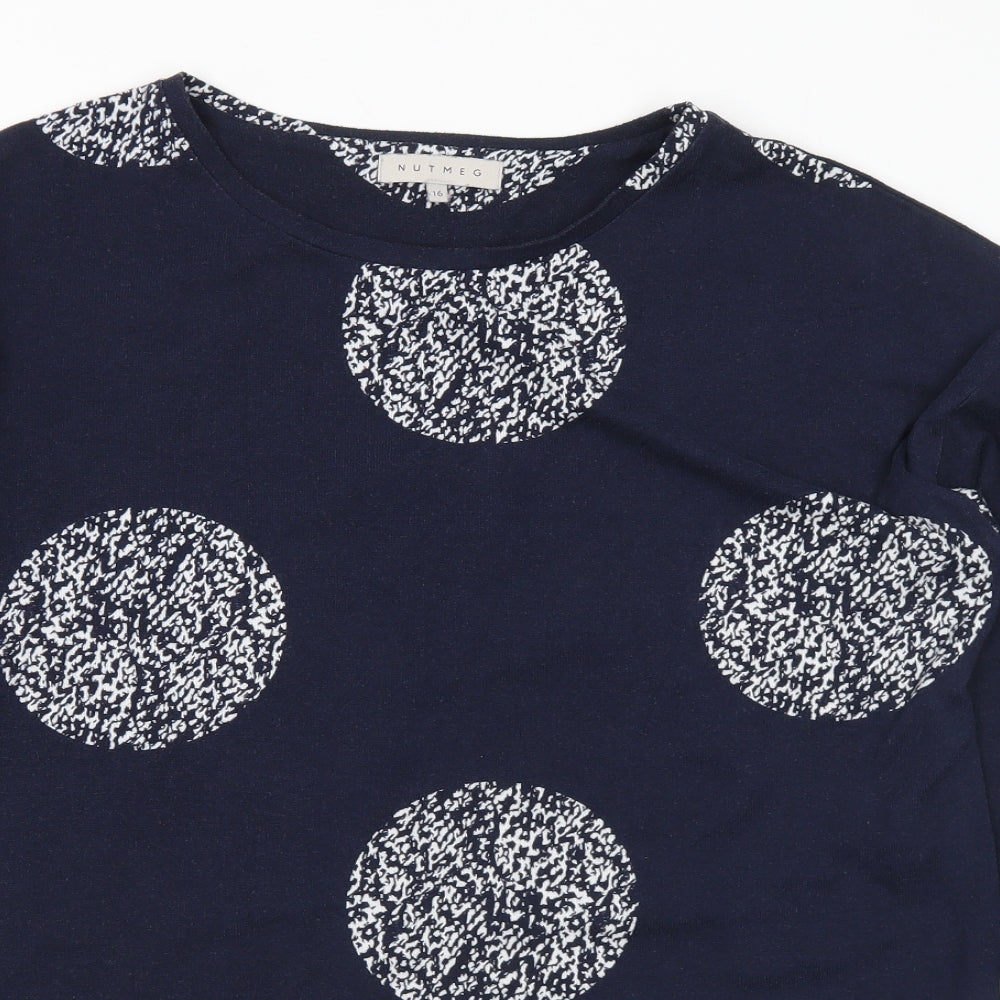 Nutmeg Womens Blue Round Neck Geometric Polyester Pullover Jumper Size 16