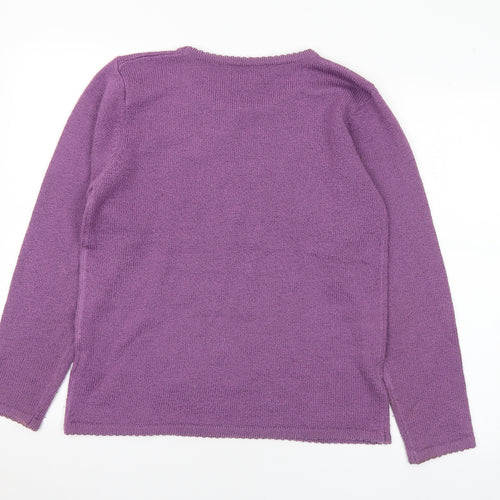 Casamia Womens Purple Round Neck Floral Acrylic Pullover Jumper Size S - S/M