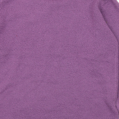 Casamia Womens Purple Round Neck Floral Acrylic Pullover Jumper Size S - S/M