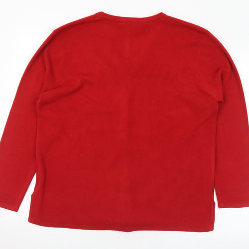 Casamia Womens Red V-Neck Floral Acrylic Cardigan Jumper Size M - M/L