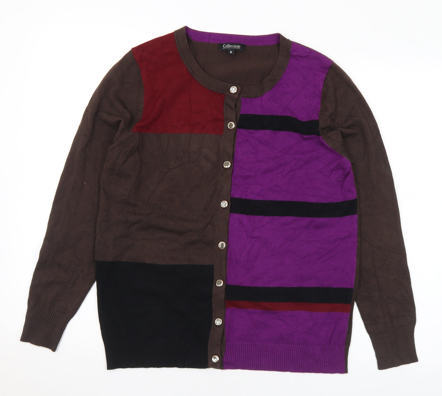First Avenue Womens Multicoloured Round Neck Viscose Cardigan Jumper Size 16