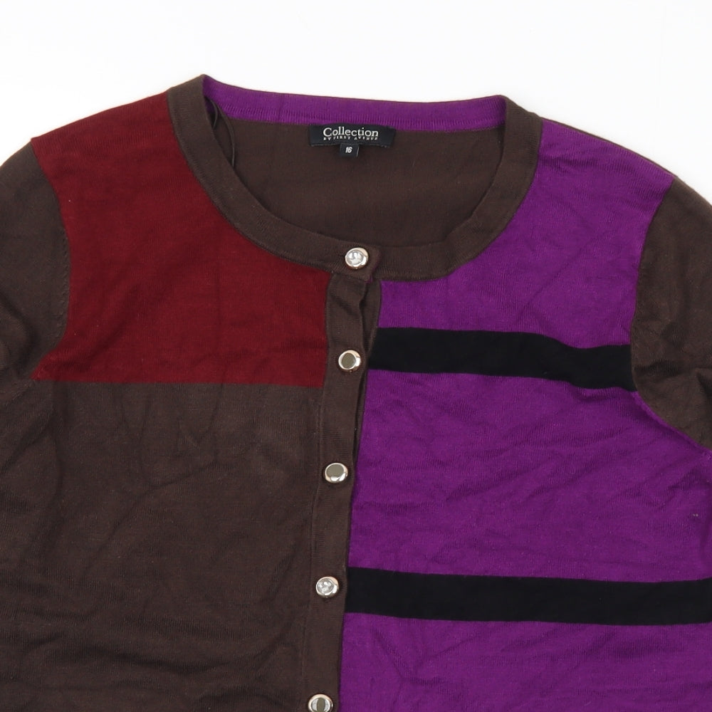 First Avenue Womens Multicoloured Round Neck Viscose Cardigan Jumper Size 16
