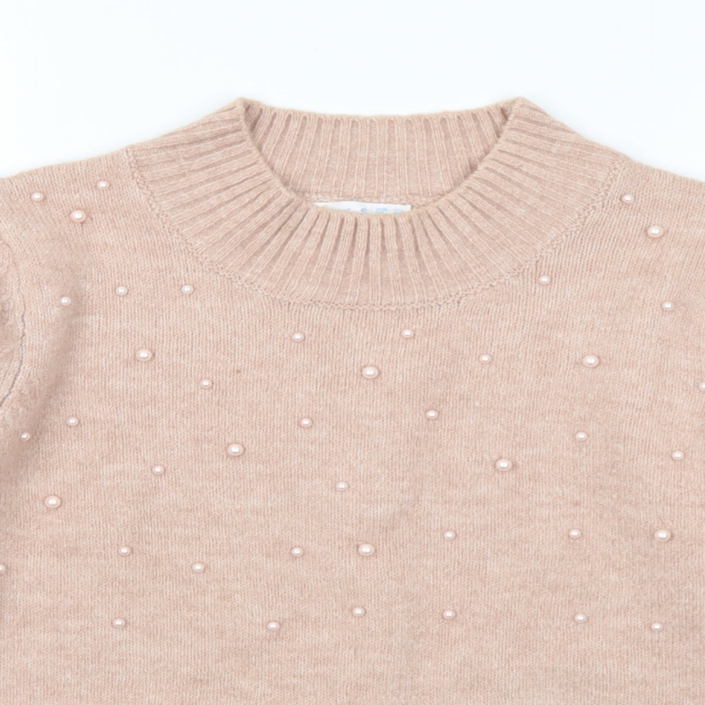 Primark Womens Pink Mock Neck Polyester Pullover Jumper Size 10 - 10-12