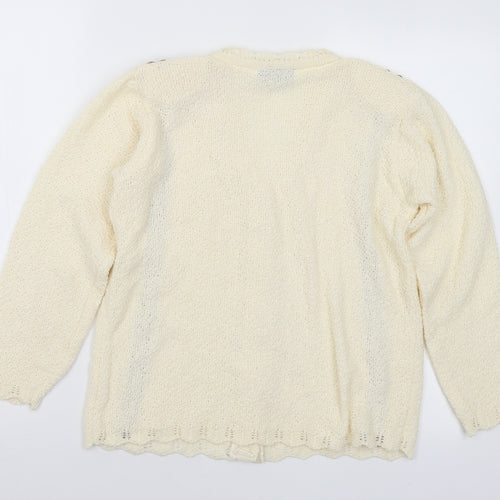Andrita Womens Ivory V-Neck Cotton Cardigan Jumper Size S - Shoulder Pads S/M