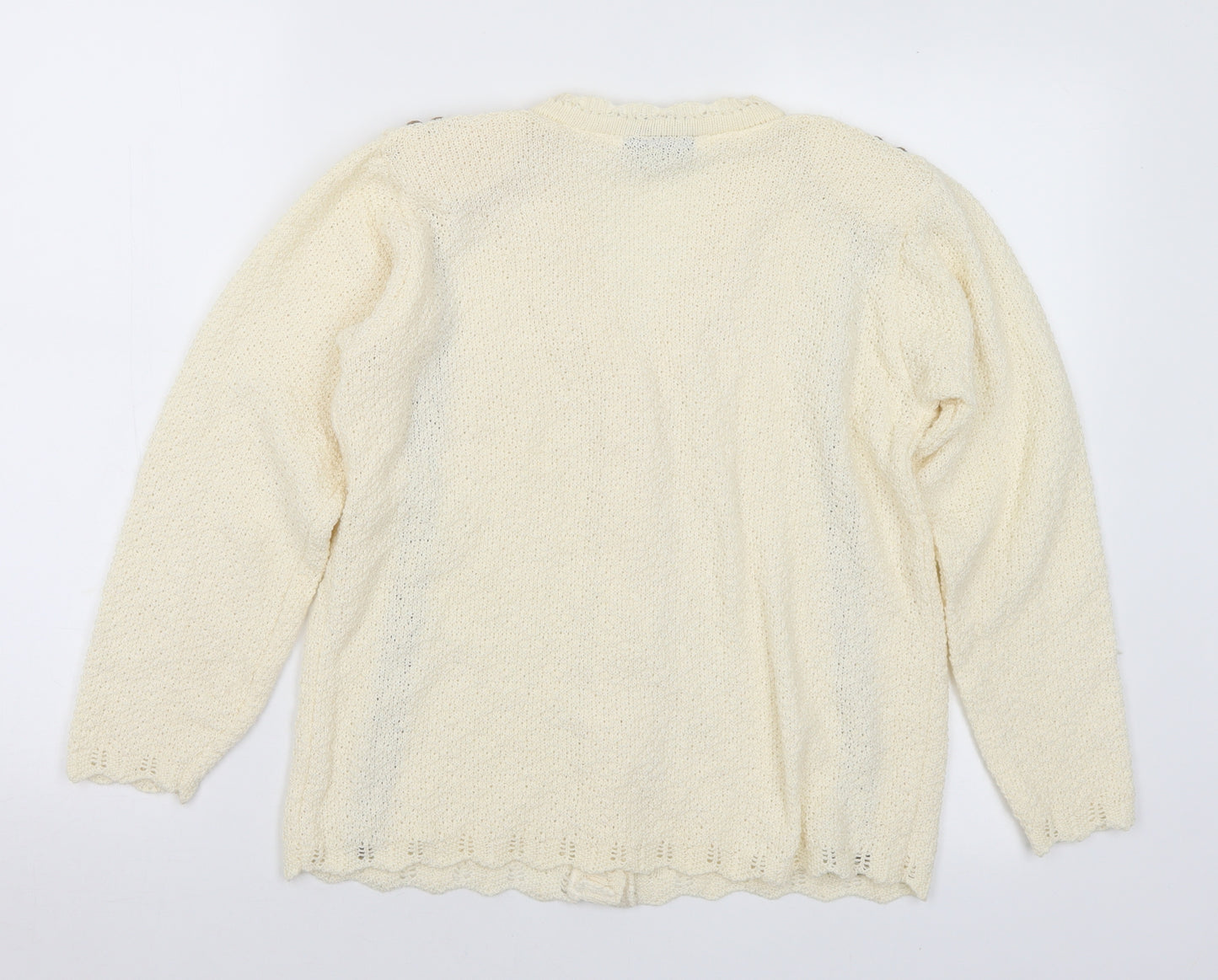 Andrita Womens Ivory V-Neck Cotton Cardigan Jumper Size S - Shoulder Pads S/M