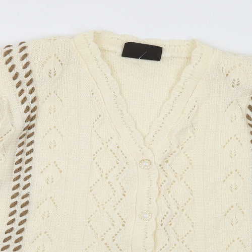 Andrita Womens Ivory V-Neck Cotton Cardigan Jumper Size S - Shoulder Pads S/M