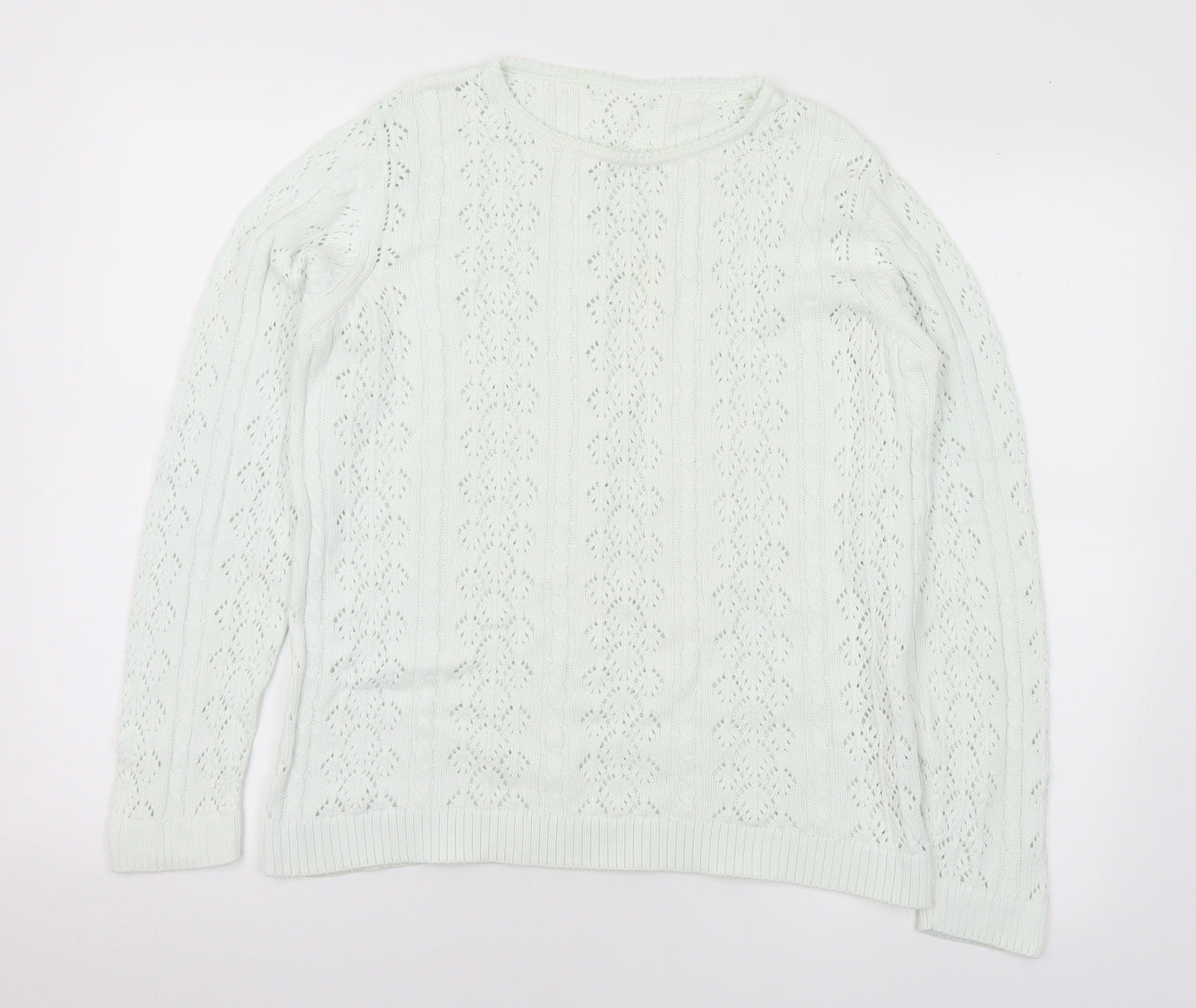 Jumper Womens Green Round Neck Cotton Pullover Jumper Size M - M/L