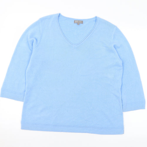 First Avenue Womens Blue V-Neck Acrylic Pullover Jumper Size L