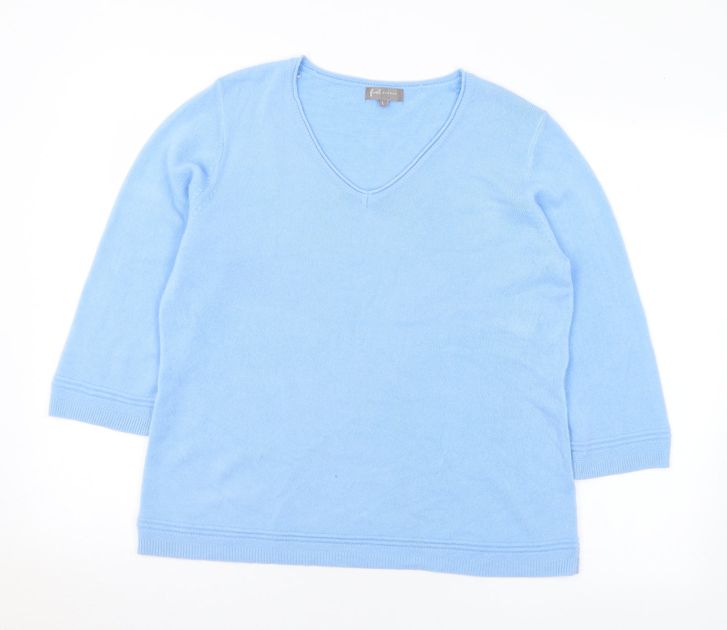 First Avenue Womens Blue V-Neck Acrylic Pullover Jumper Size L