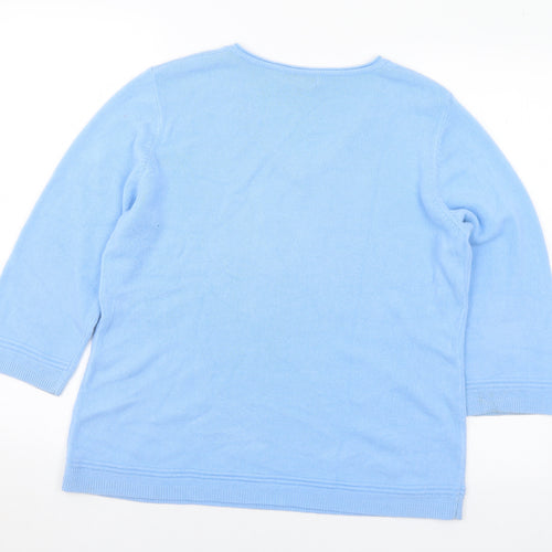 First Avenue Womens Blue V-Neck Acrylic Pullover Jumper Size L