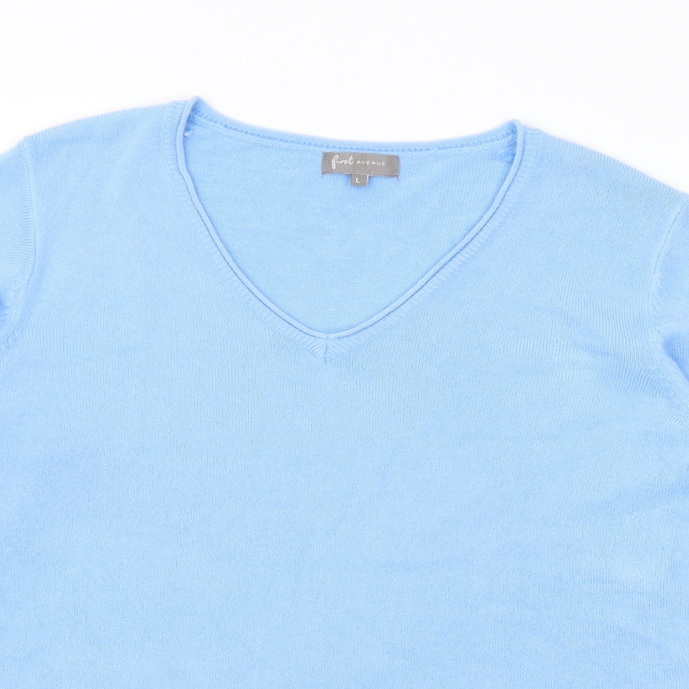 First Avenue Womens Blue V-Neck Acrylic Pullover Jumper Size L