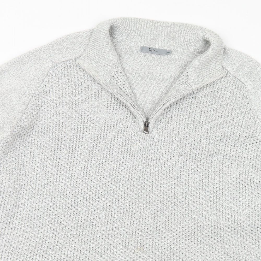 TU Mens Grey Collared Acrylic Pullover Jumper Size 3XL