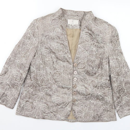 CC Womens Grey Floral Jacket Size 14 Button