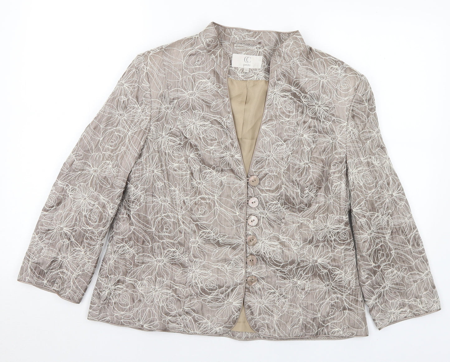 CC Womens Grey Floral Jacket Size 14 Button