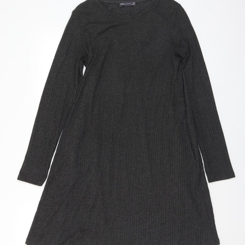 Marks and Spencer Womens Grey Polyester Jumper Dress Size 14 Round Neck