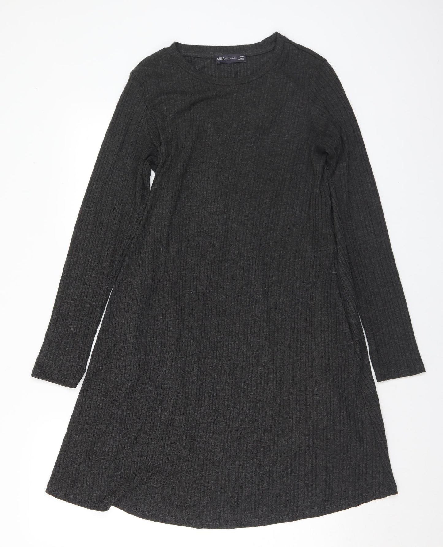 Marks and Spencer Womens Grey Polyester Jumper Dress Size 14 Round Neck