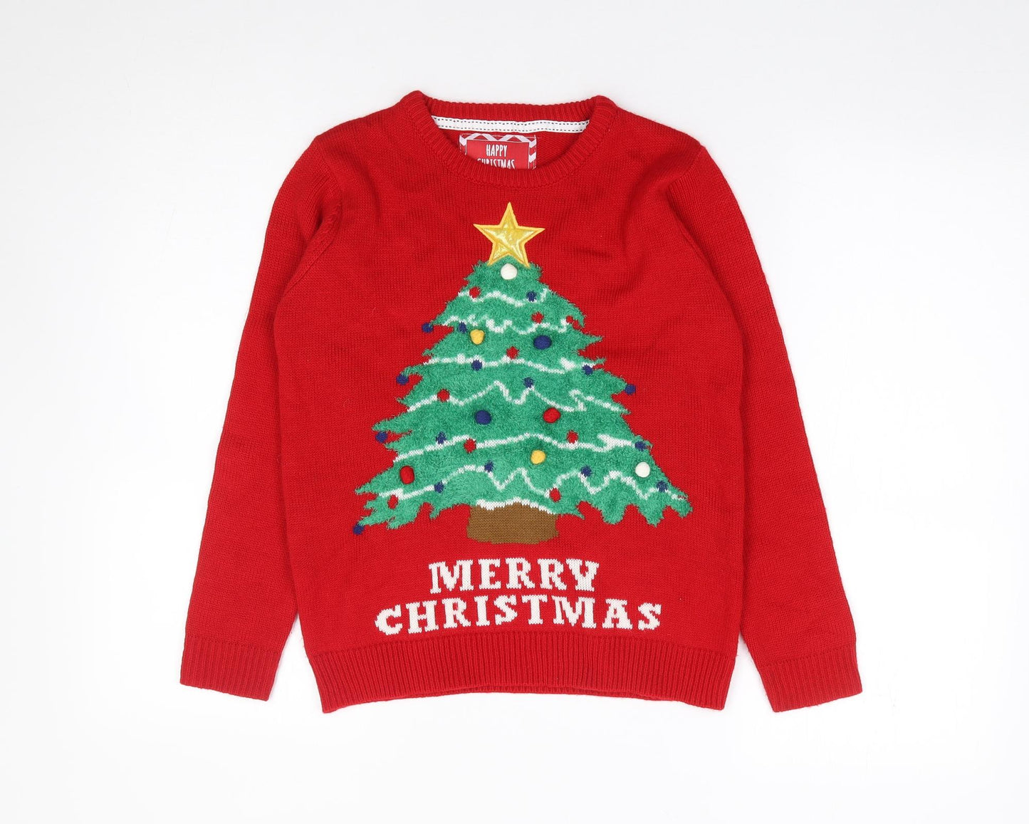Primark Boys Red Round Neck Acrylic Pullover Jumper Size 10-11 Years Pullover - Christmas