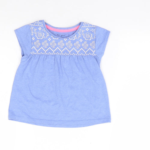 TU Girls Blue Floral Polyester Jersey T-Shirt Size 3-4 Years Crew Neck Pullover
