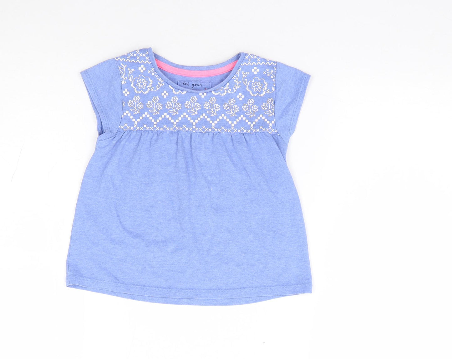 TU Girls Blue Floral Polyester Jersey T-Shirt Size 3-4 Years Crew Neck Pullover