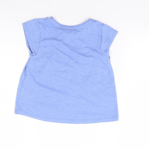 TU Girls Blue Floral Polyester Jersey T-Shirt Size 3-4 Years Crew Neck Pullover