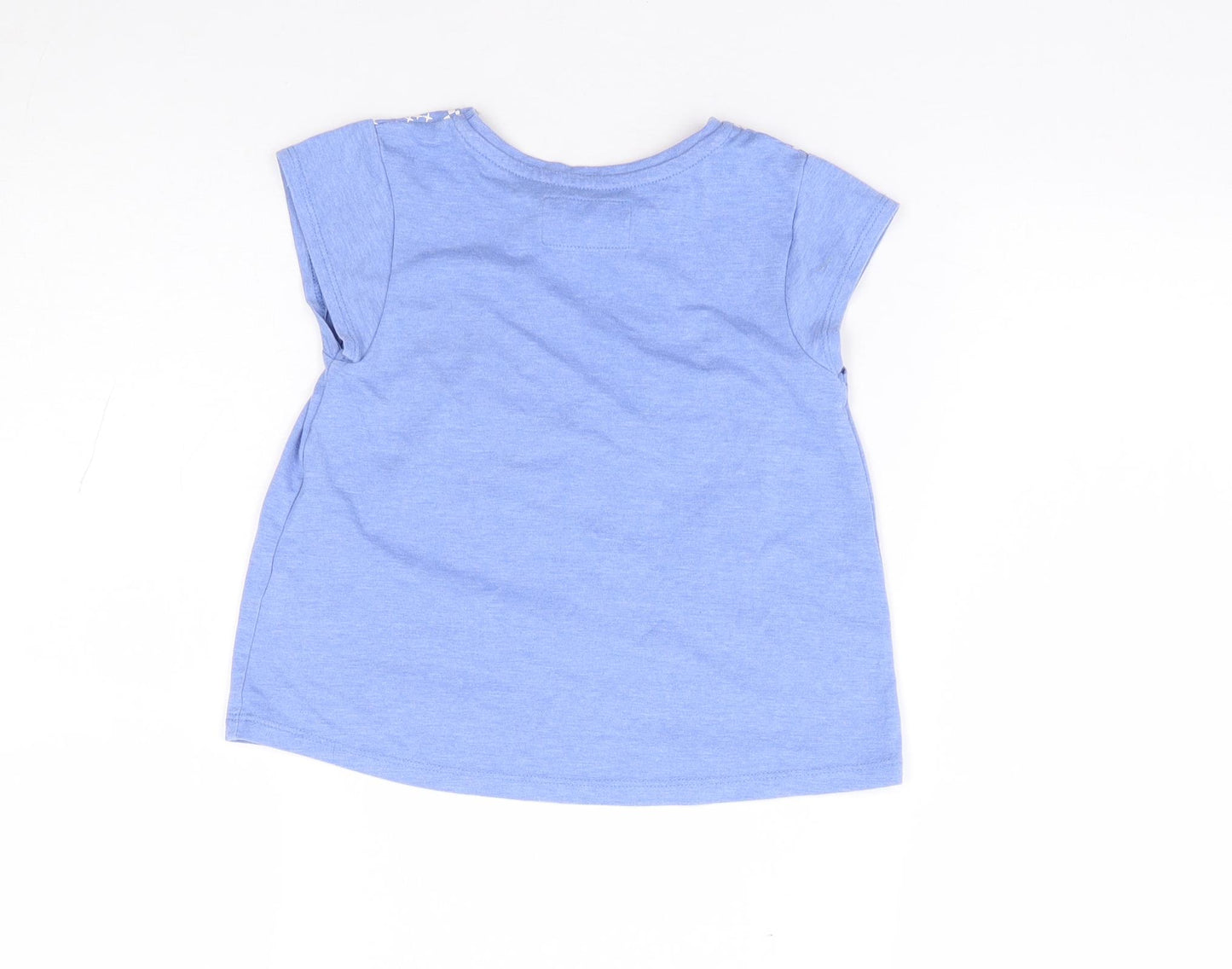 TU Girls Blue Floral Polyester Jersey T-Shirt Size 3-4 Years Crew Neck Pullover
