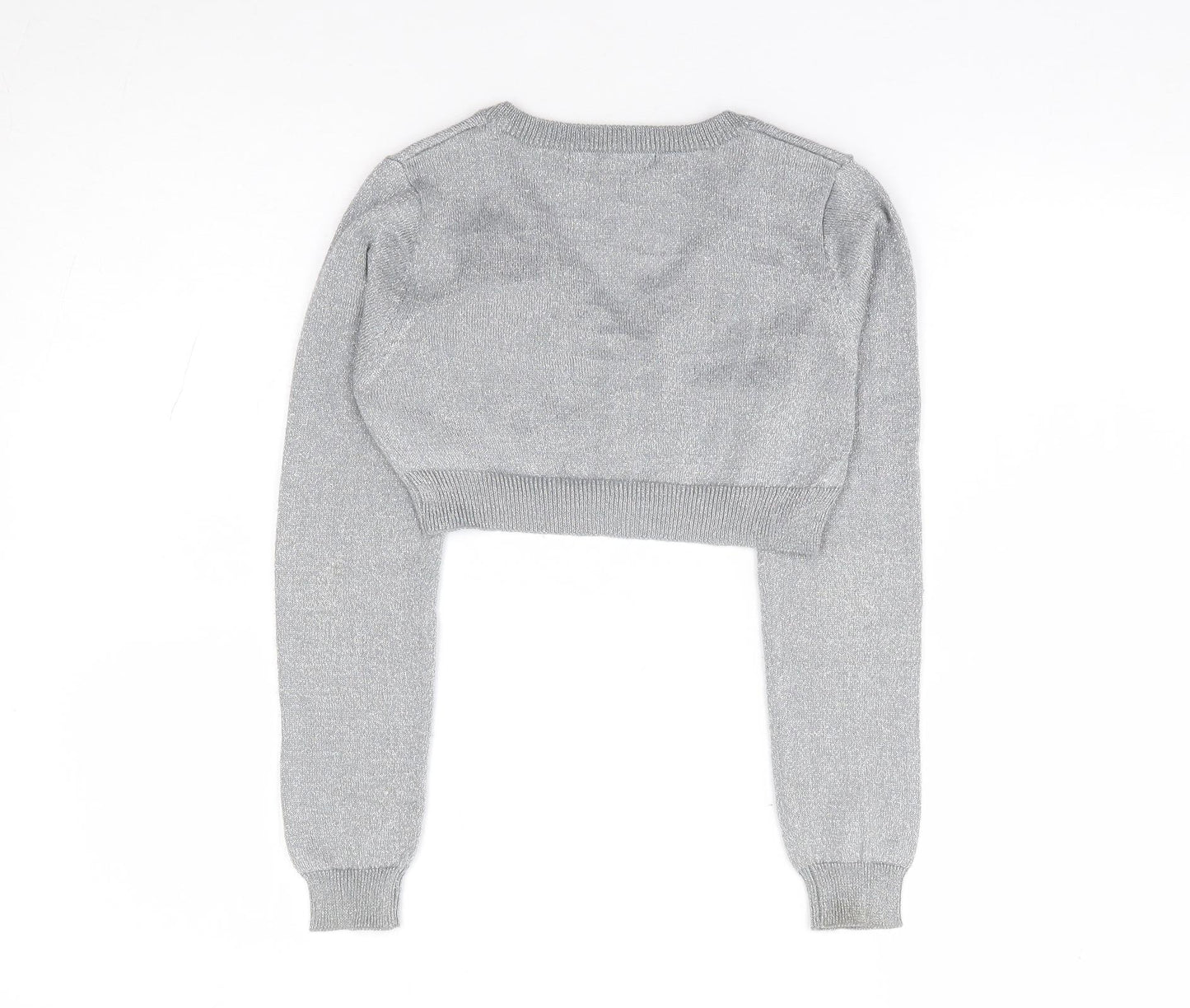 George Girls Silver V-Neck Acrylic Shrug Jumper Size 8-9 Years Button