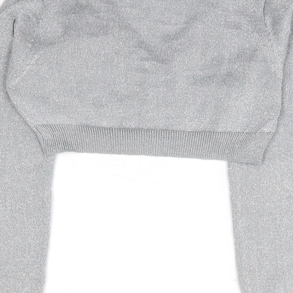 George Girls Silver V-Neck Acrylic Shrug Jumper Size 8-9 Years Button