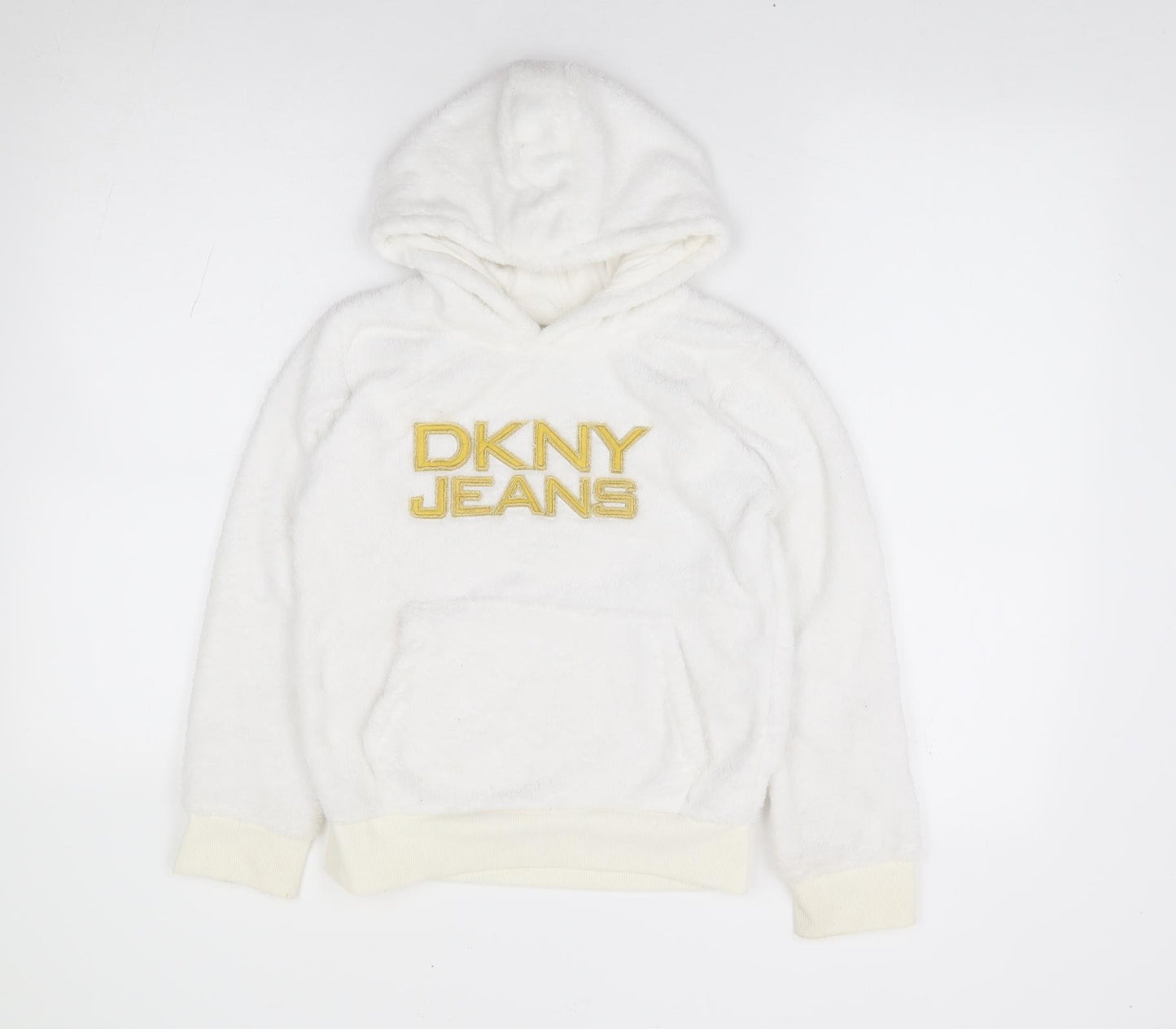 DKNY Jeans Girls Ivory Polyester Pullover Hoodie Size 8-9 Years Pullover - Fluffy, Lounge