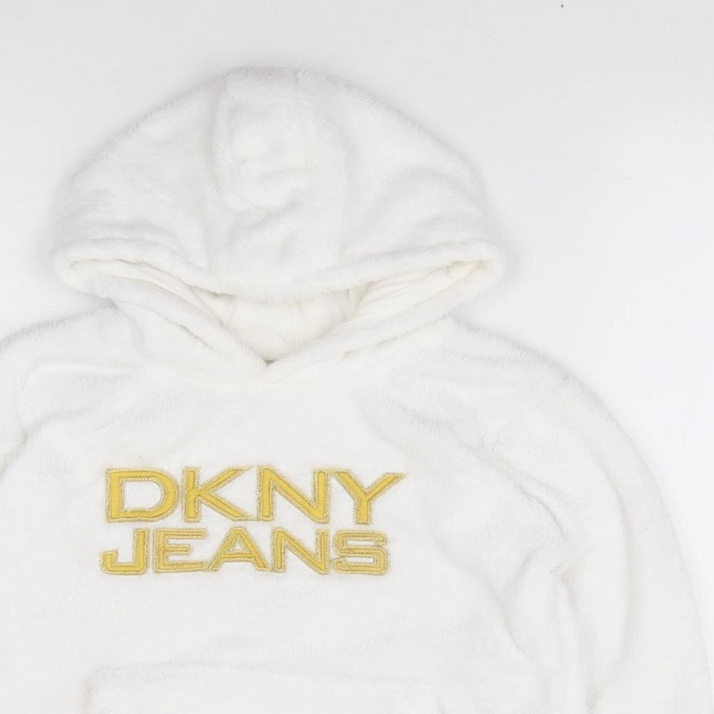 DKNY Jeans Girls Ivory Polyester Pullover Hoodie Size 8-9 Years Pullover - Fluffy, Lounge