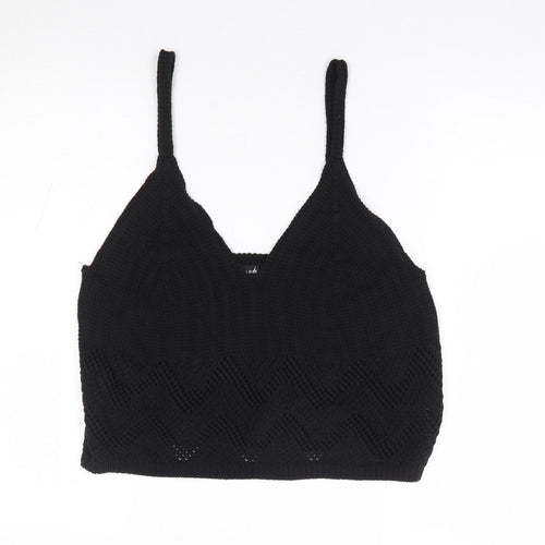 New Look Womens Black Acrylic Cropped Tank Size 18 V-Neck
