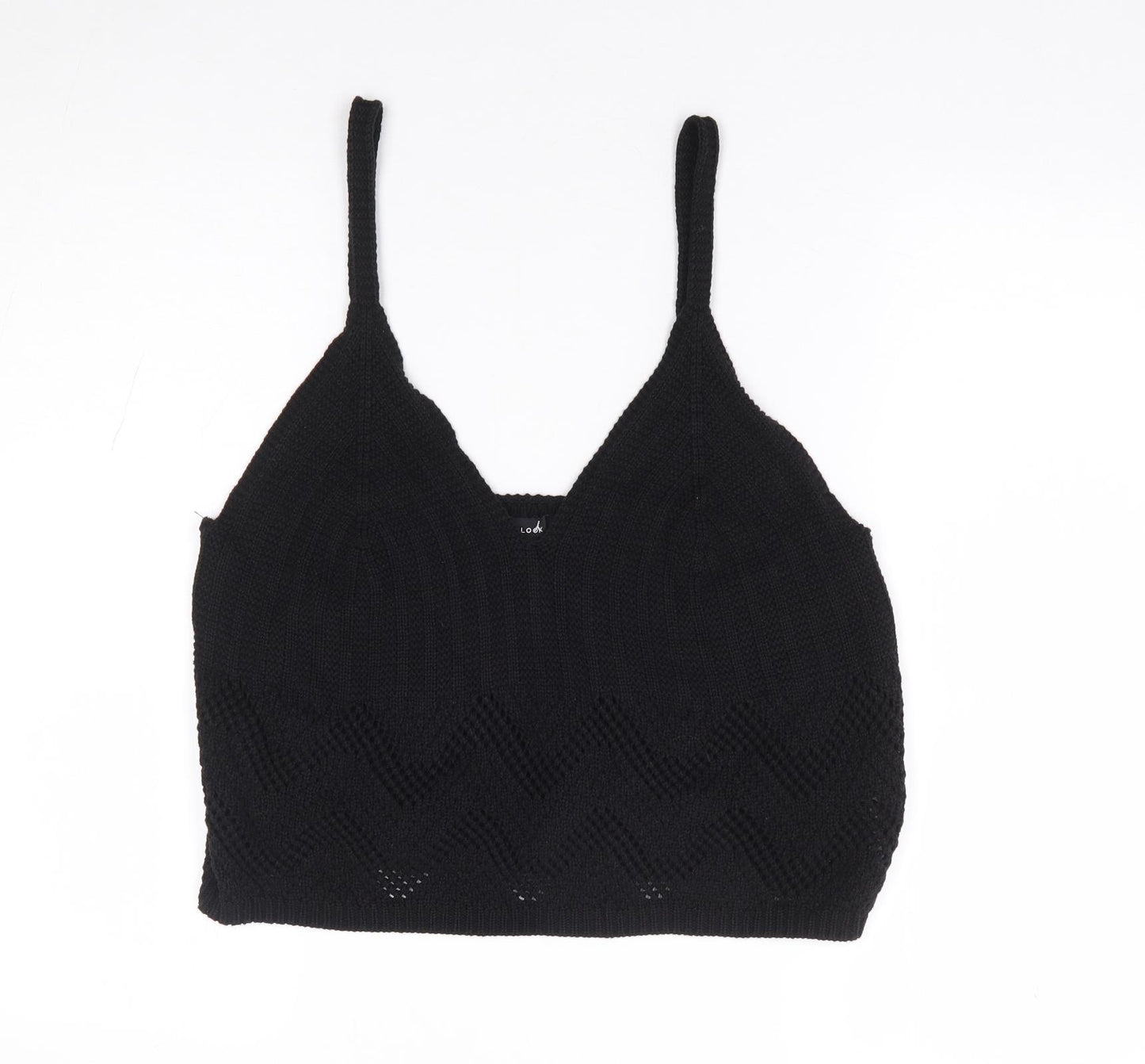 New Look Womens Black Acrylic Cropped Tank Size 18 V-Neck